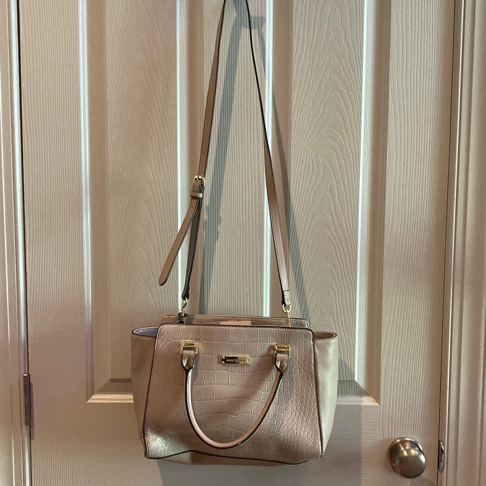 EUC Anne Klein Beige Croc-Embossed Handbag